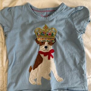 Mini Boden Blue Tee with Crowned Dog Design